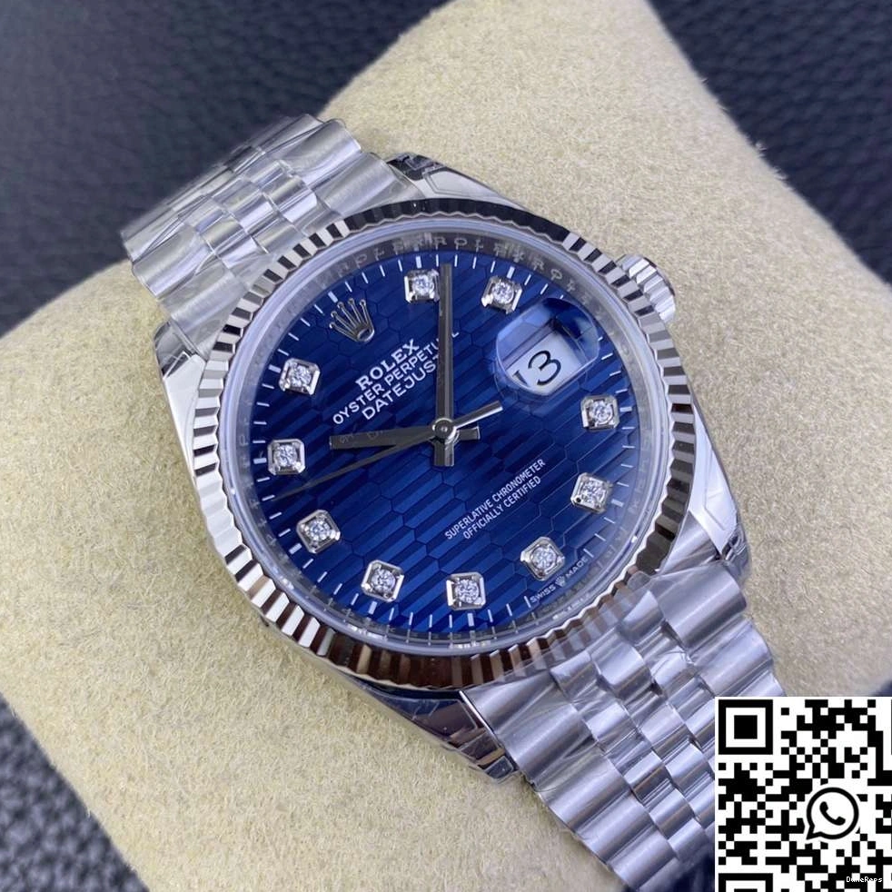 Hourmarker M126234 Clean Datejust 36MM Motif Steel Blue Factory Diamond Stainless Dial Rolex 0430